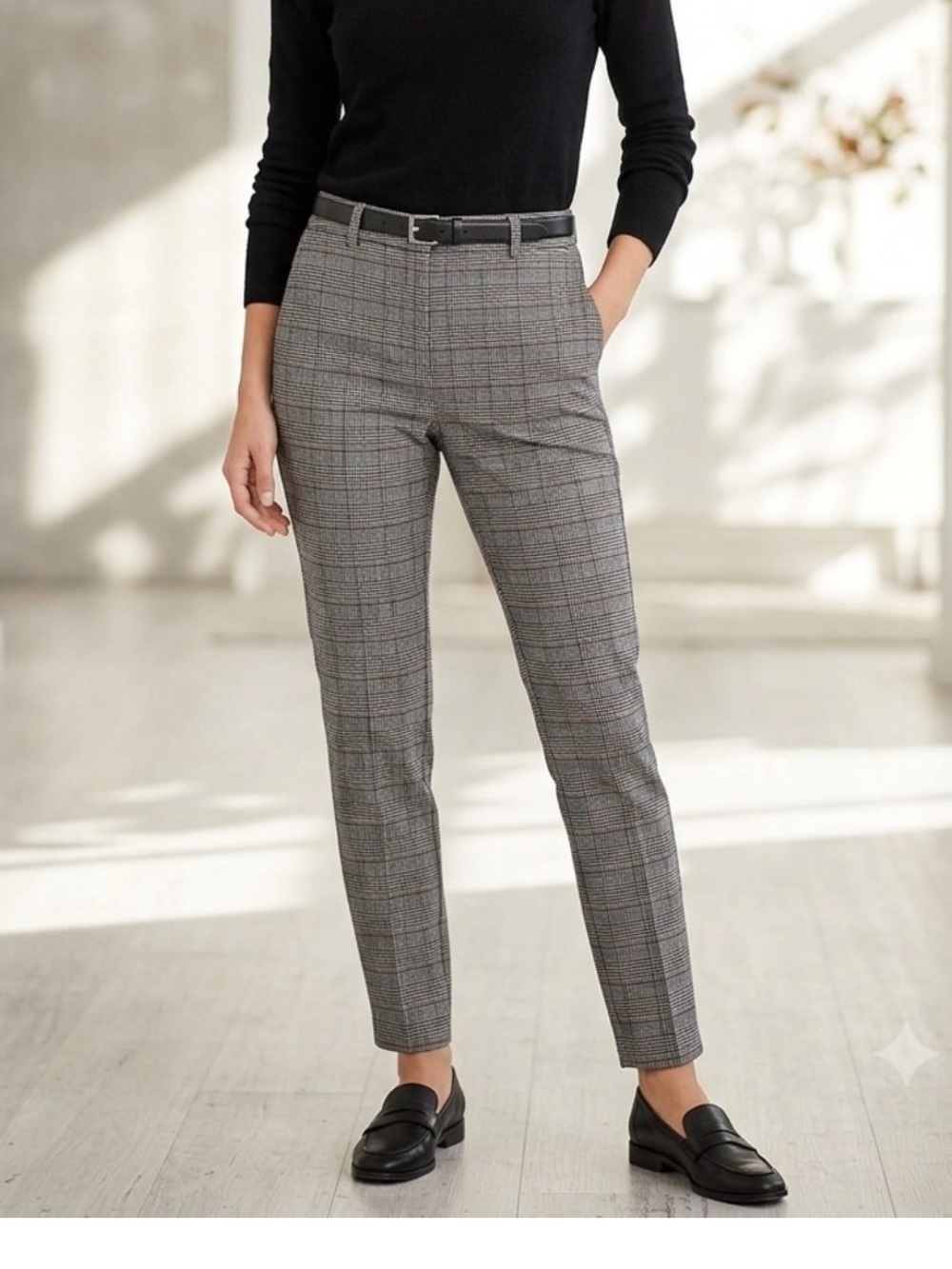 H&M Classic Tailored Fit Pants in Plaid Tan Gray Office Pants Size 12